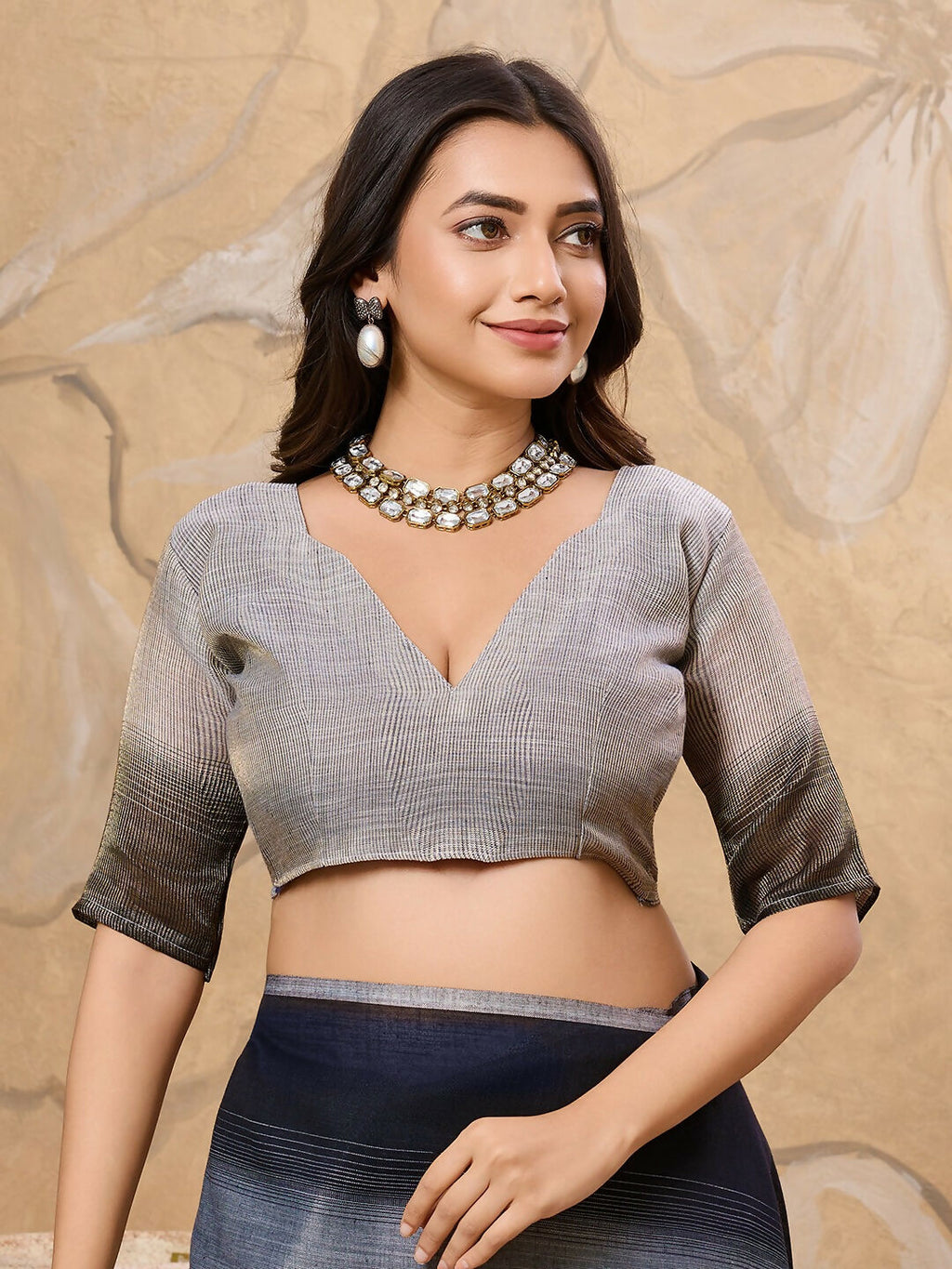 Shree Shyam Fashion Denim Grey Linen Saree