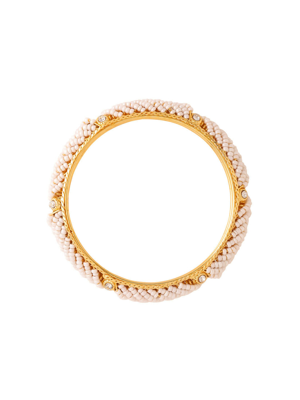 NVR Women Set of 4 Gold-Polished Traditional Pearls Beaded Bangles