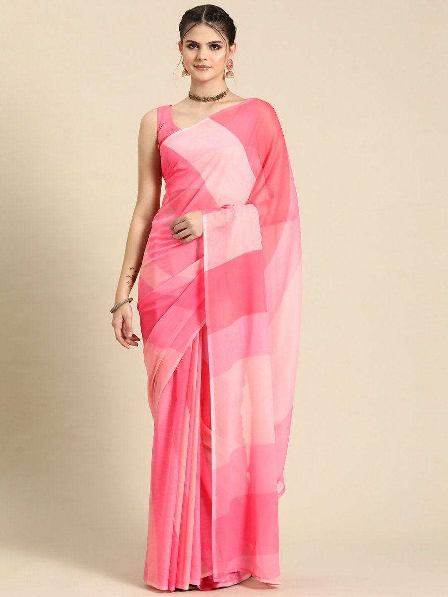 Ahalyaa Women's Traditional Semi Stitch Saree - Pink