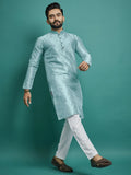 Indian Designer Embroidered Light Blue Men's Kurta Pajama Set by Infinity Export