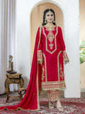 Teeya Creation Red Color Chinnon Silk Embroidery Work Fully Stitched Salwar Suit