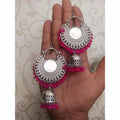MS Fashion India Pink Color Pearls Chandbali Earrings With Mirror
