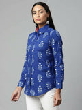 Ahalyaa Women Royal Blue Crepe Printed Tunic