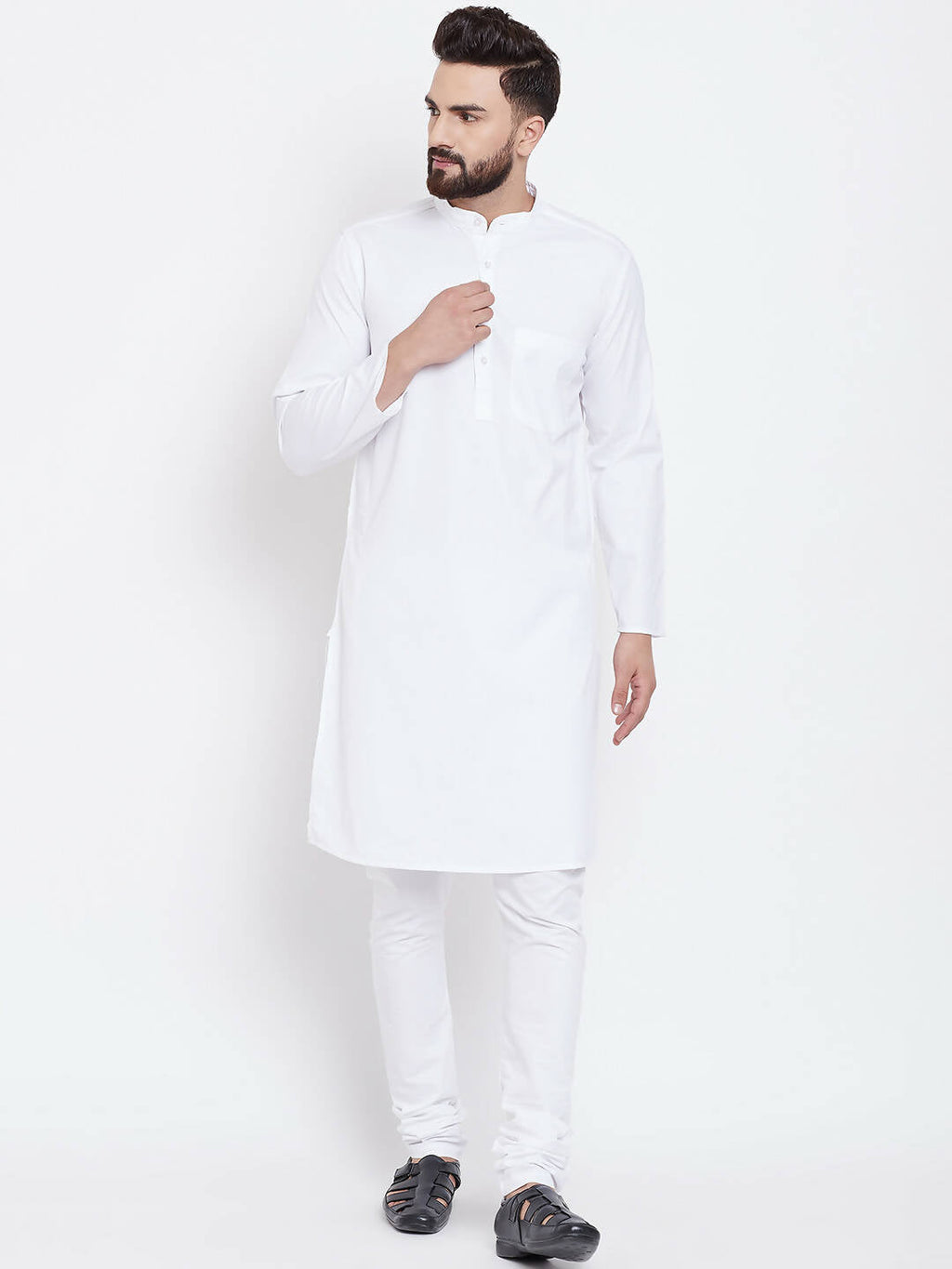 Even Apparels White Pure Cotton Men's Kurta With Band Collar