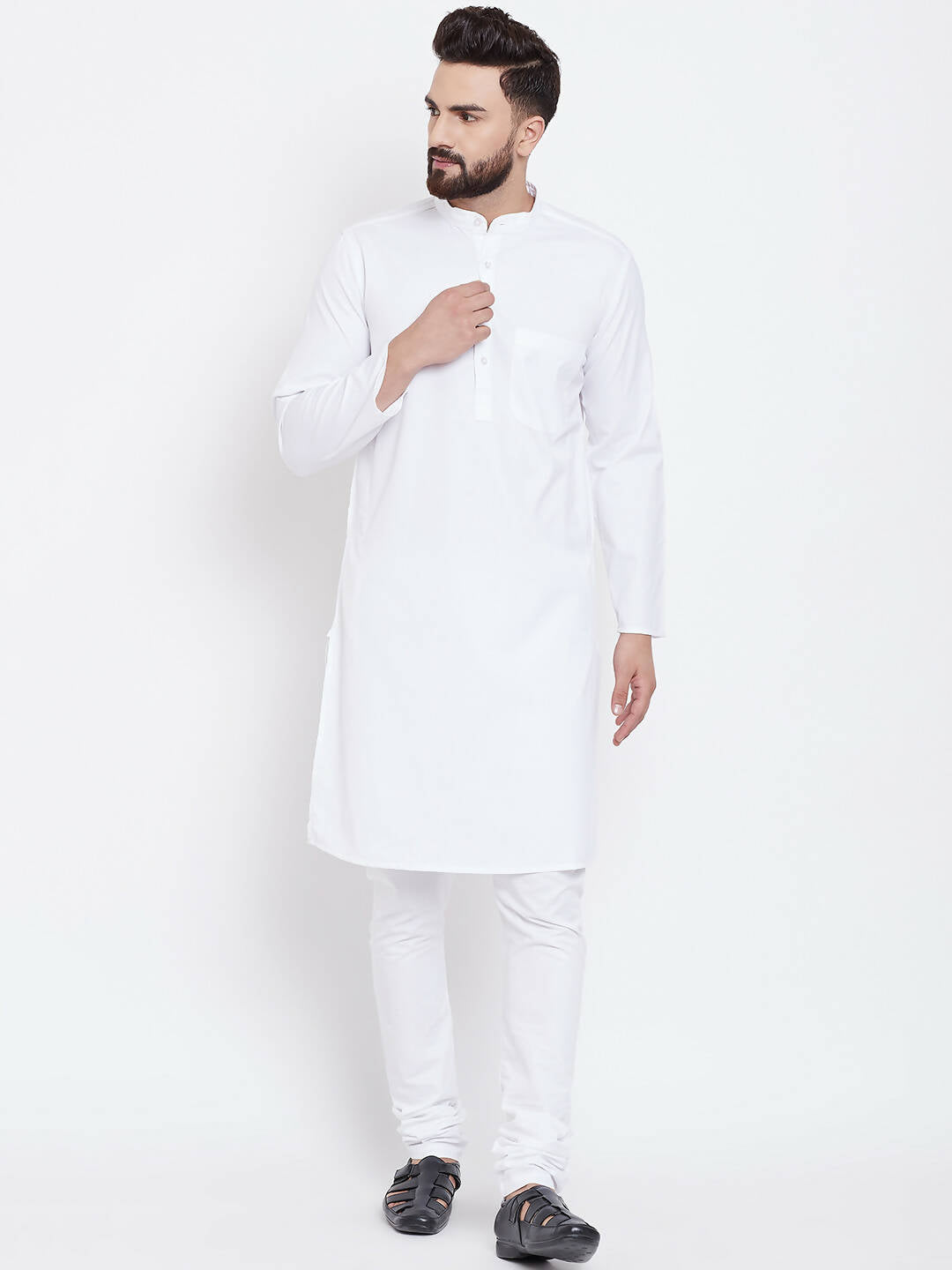 Even Apparels White Pure Cotton Men's Kurta With Band Collar