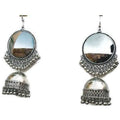 MS Fashion India Large Mirror Earrings With Oxidized Silver Jhumkas
