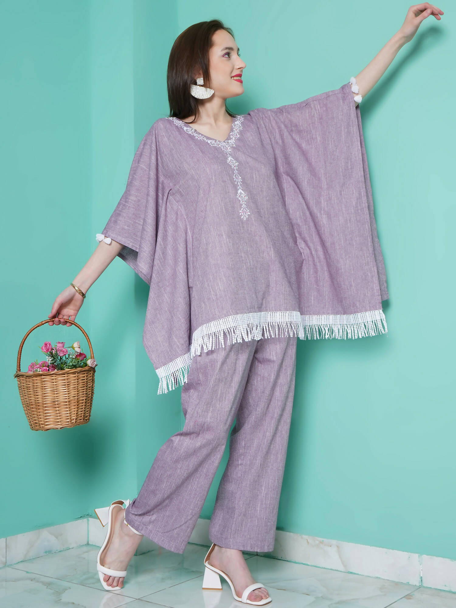 Women Republic Purple Cotton Kafttan With Palazzo