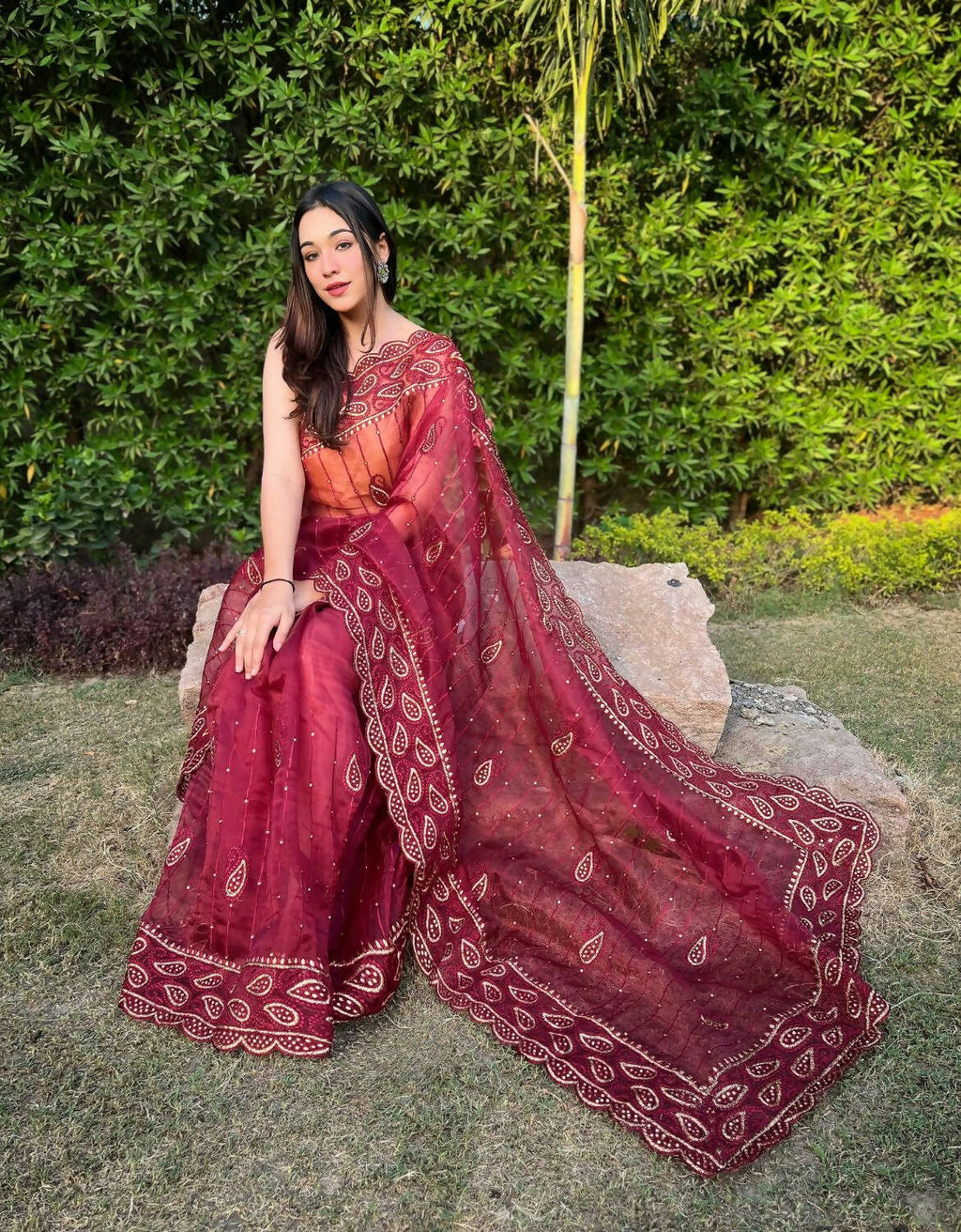 Vamsee Pink Organza Saree