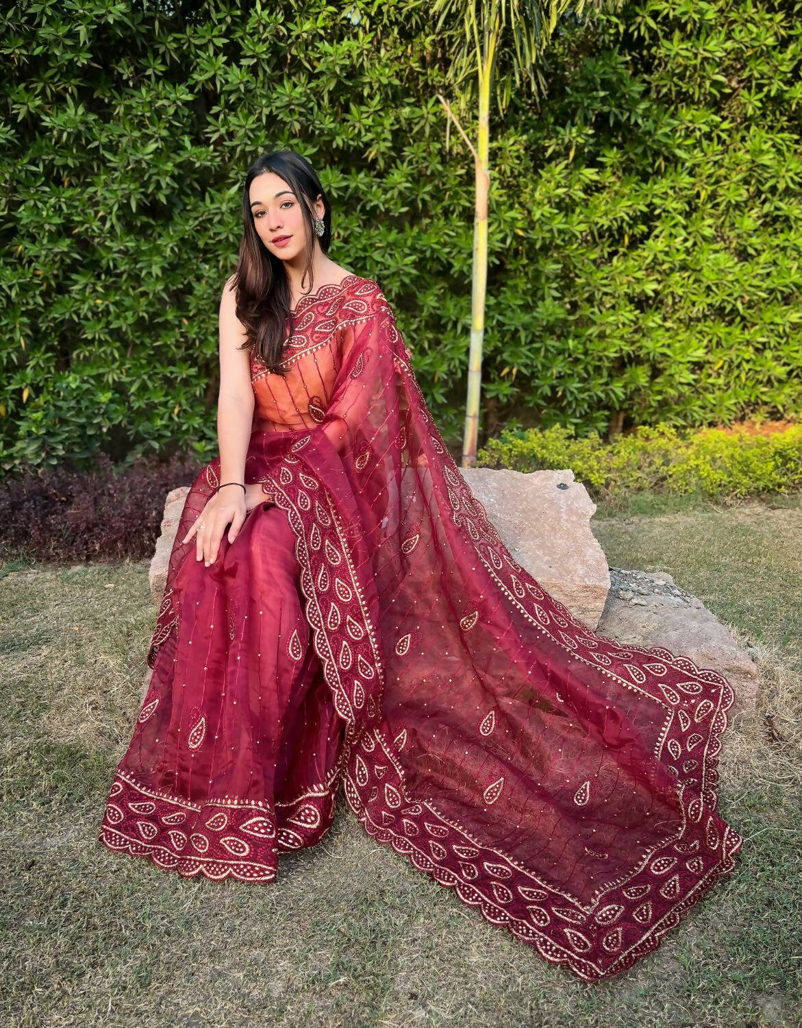 Vamsee Pink Organza Saree
