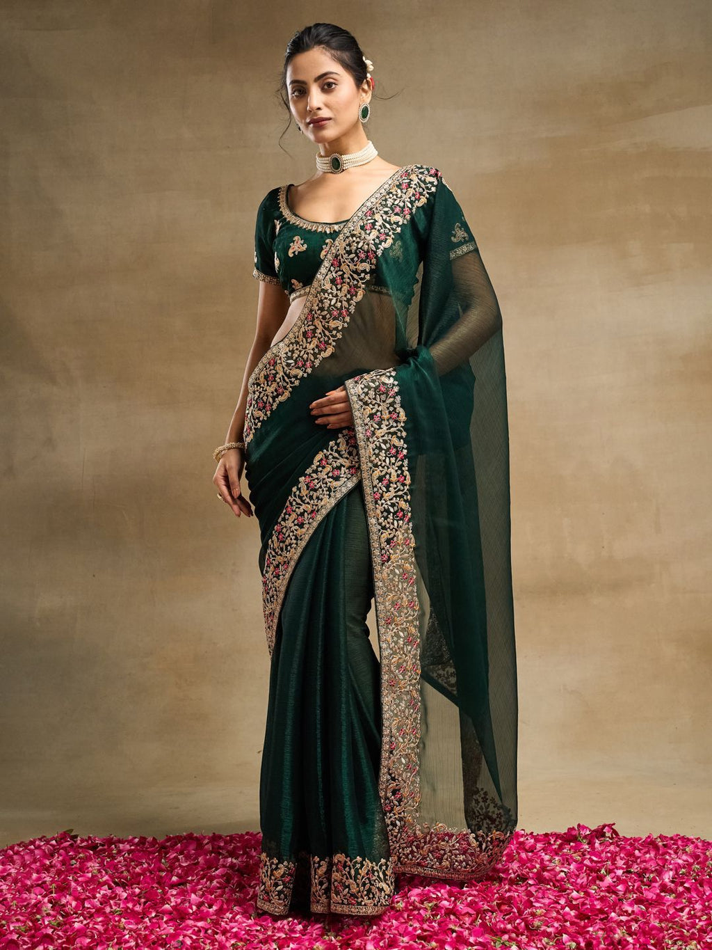 kasee Embroidered Solid Silk Blend Saree