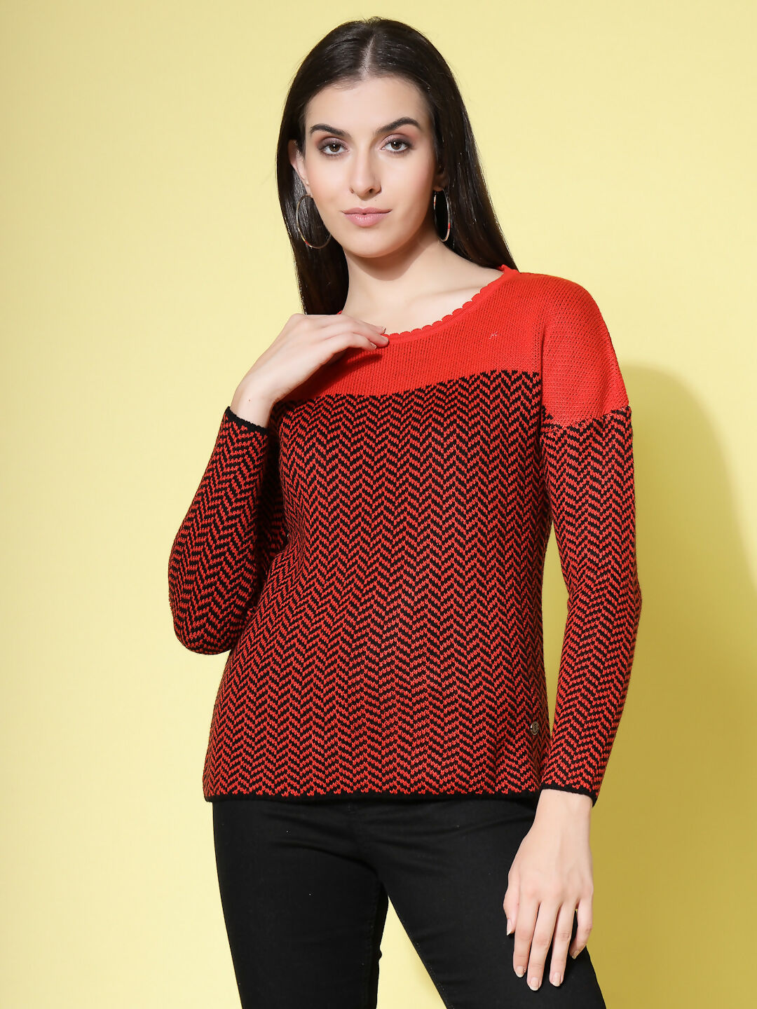 Women Winter Rust Acrylic Sweater - Wool Trees