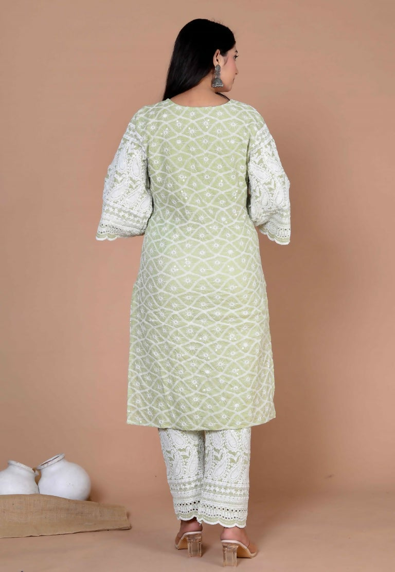 Miravan Women's Chikankari Embroidery Kurta And Palazzo With Dupatta