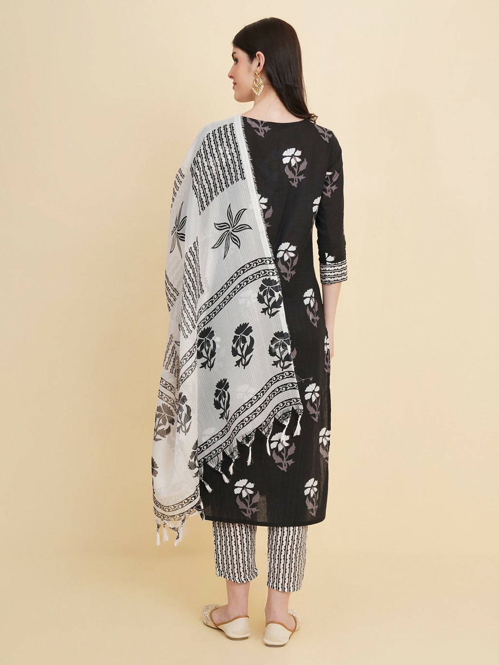 Designer Stylish black Cotton Stitched Suit With Dupatta - Tanisha