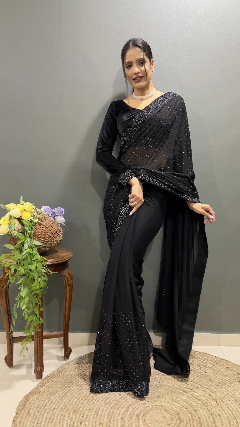 Vastranavya Black Rangoli Silk Swarovski work Ready to Wear Saree