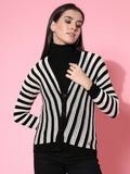 Women Black Acrylic Stripe Cardigan - Wool Trees