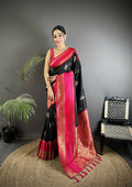 Joban Fashion Black Banarasi Soft Silk Woven Saree