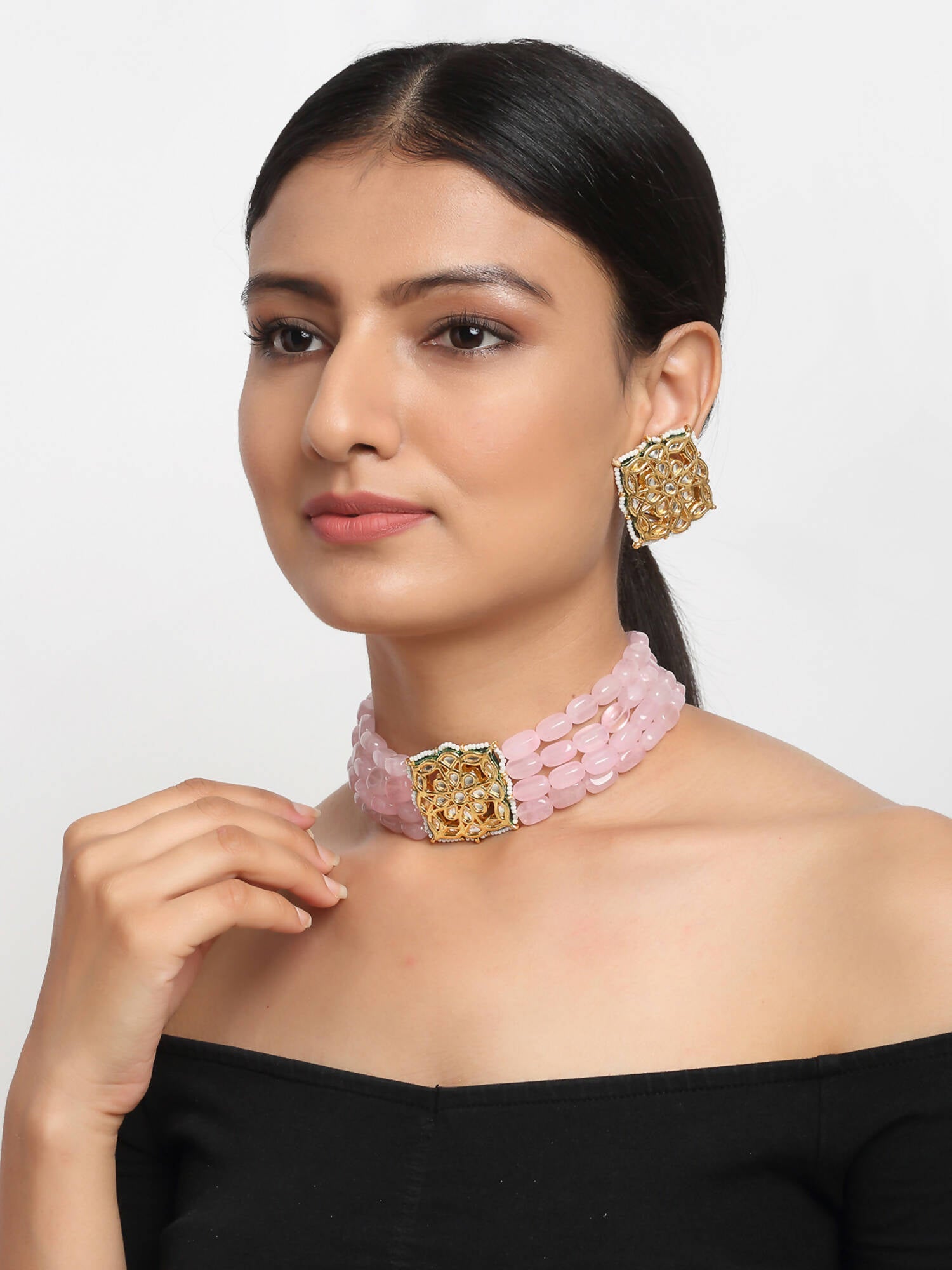 Kundan Choker With Studs - Ruby Raang