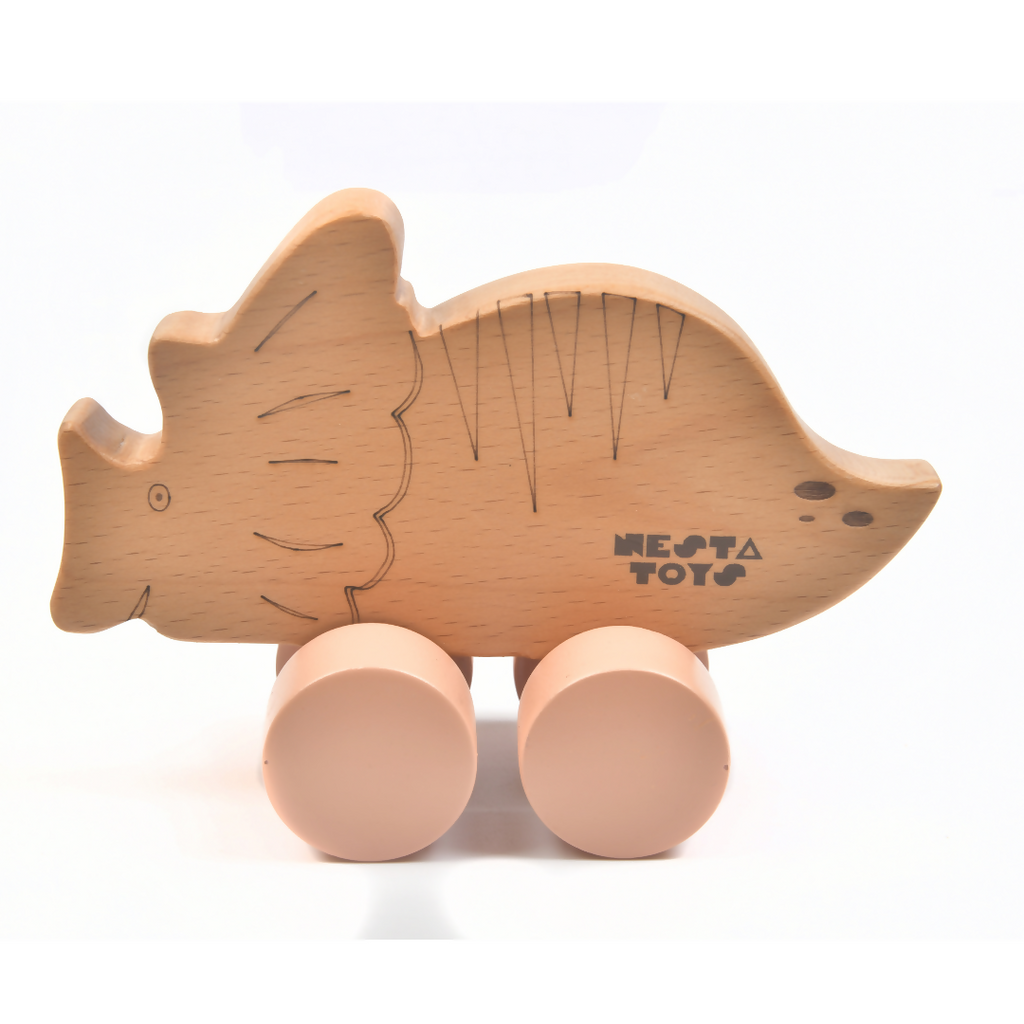 Nesta Toys Wooden Dinosaur Pull Along Toy for Toddlers & Infant 6+ Months, Wooden Toy for Babies