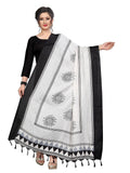 Vamika white and Black Printed Khadi Bhagalpuri Dupatta