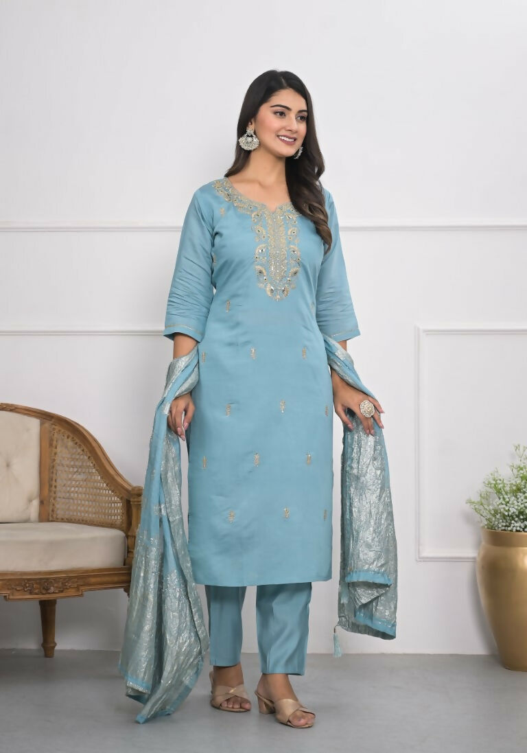 Lavender Viscose Silk Embroidery with Thread and sequence Stitched Suit With Dupatta - Tanisha