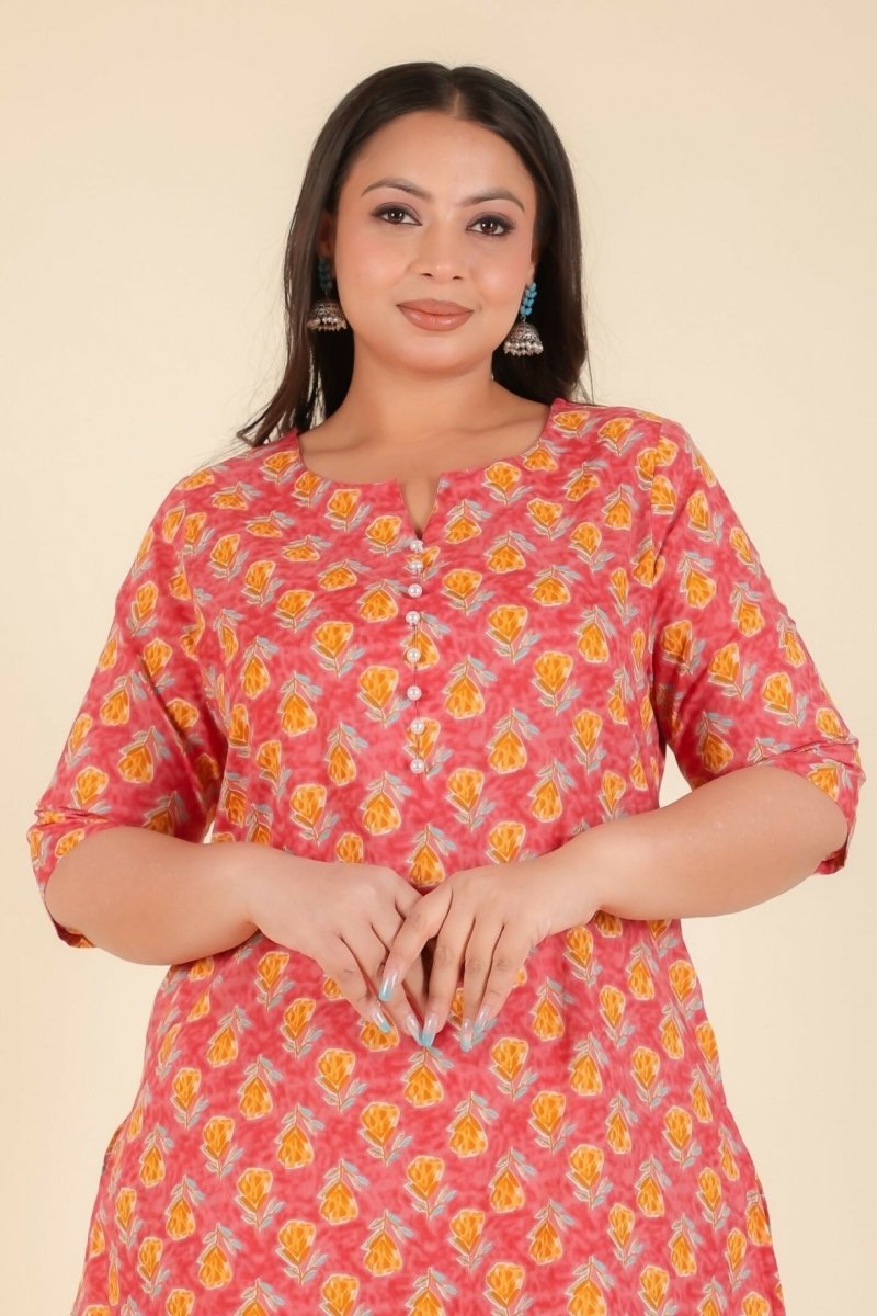 Aramya Peach Soft Cotton Floral A-line Kurta for Women