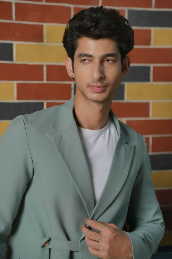 Soft Gray Asymmetric Blazer Set by Hilo Design