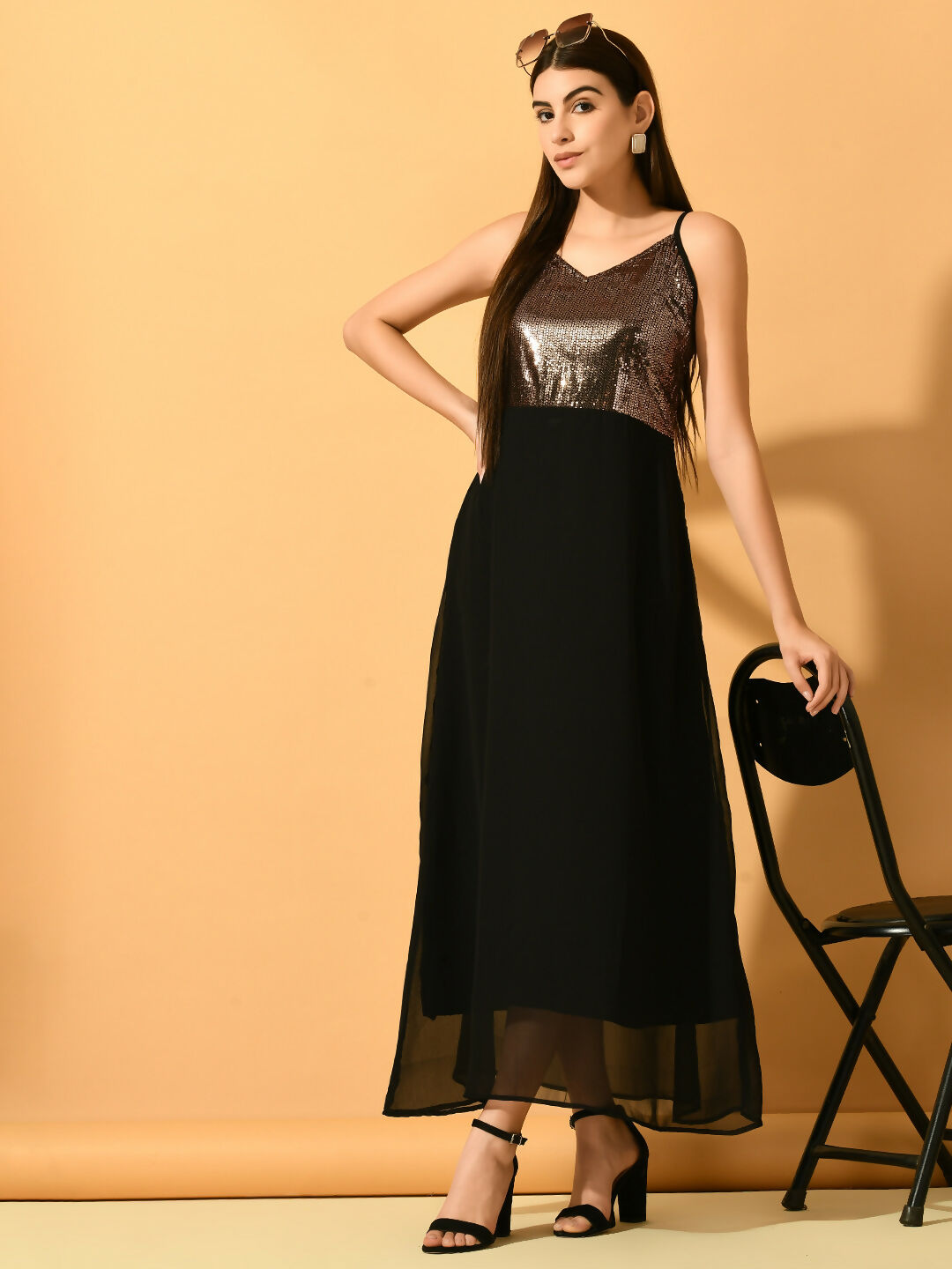 Myshka Women's Black Empire Party Dress