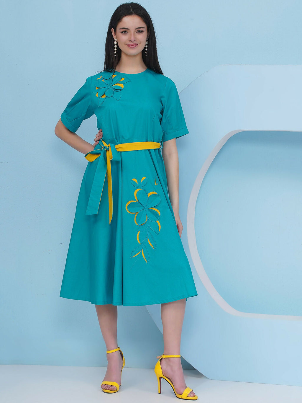 Joban Fashion Teal Blue Dress with Belt