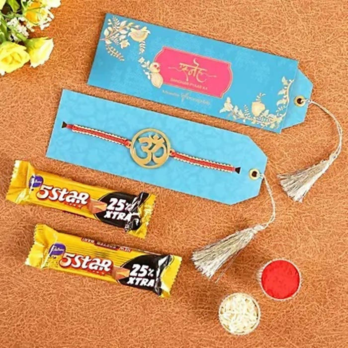 Ethnic Om Metal Rakhi & Cadbury 5 Star Chocolates