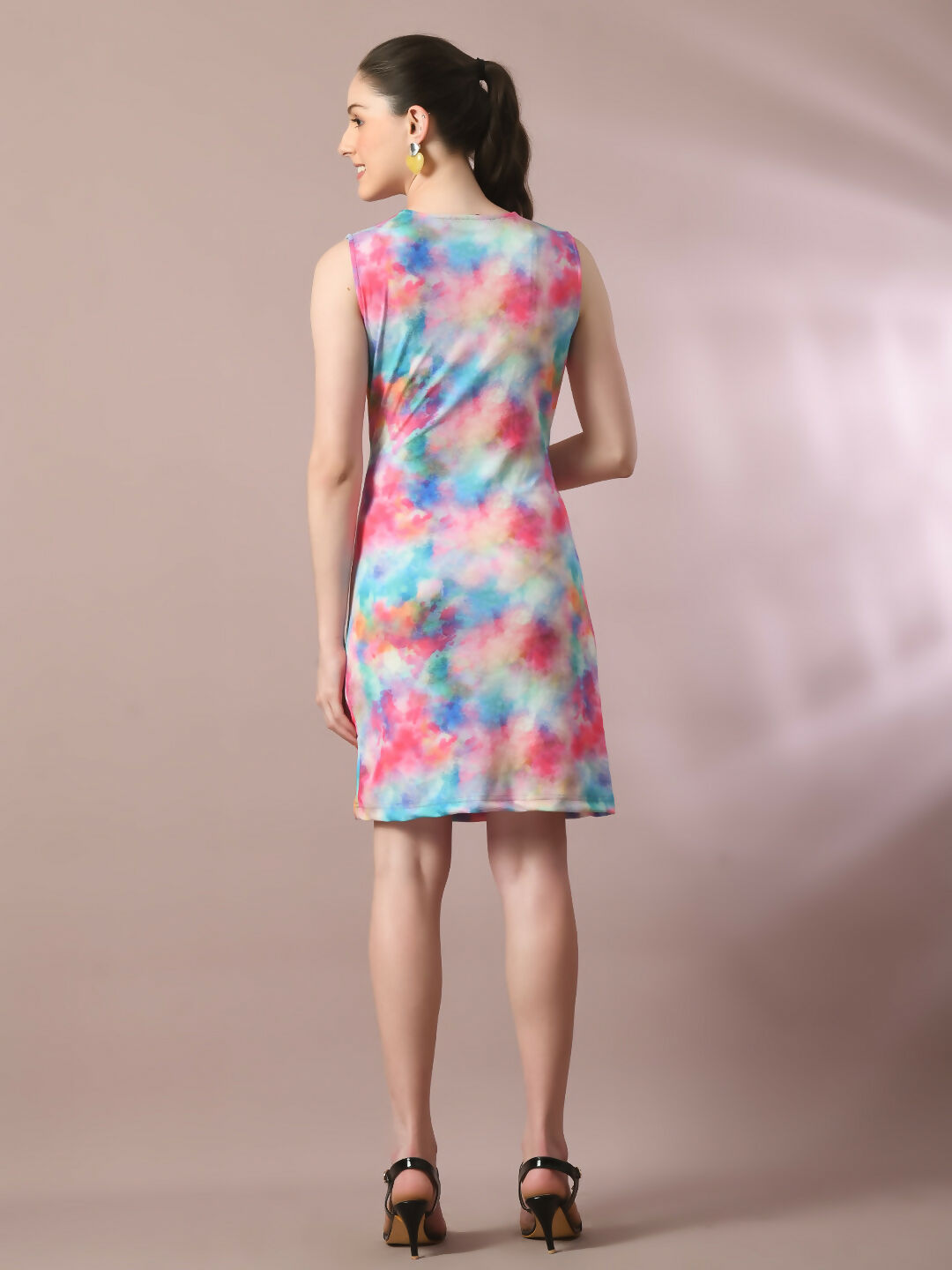 Myshka Women's Multi Printed Cowl Neck Bodycon Party Dress