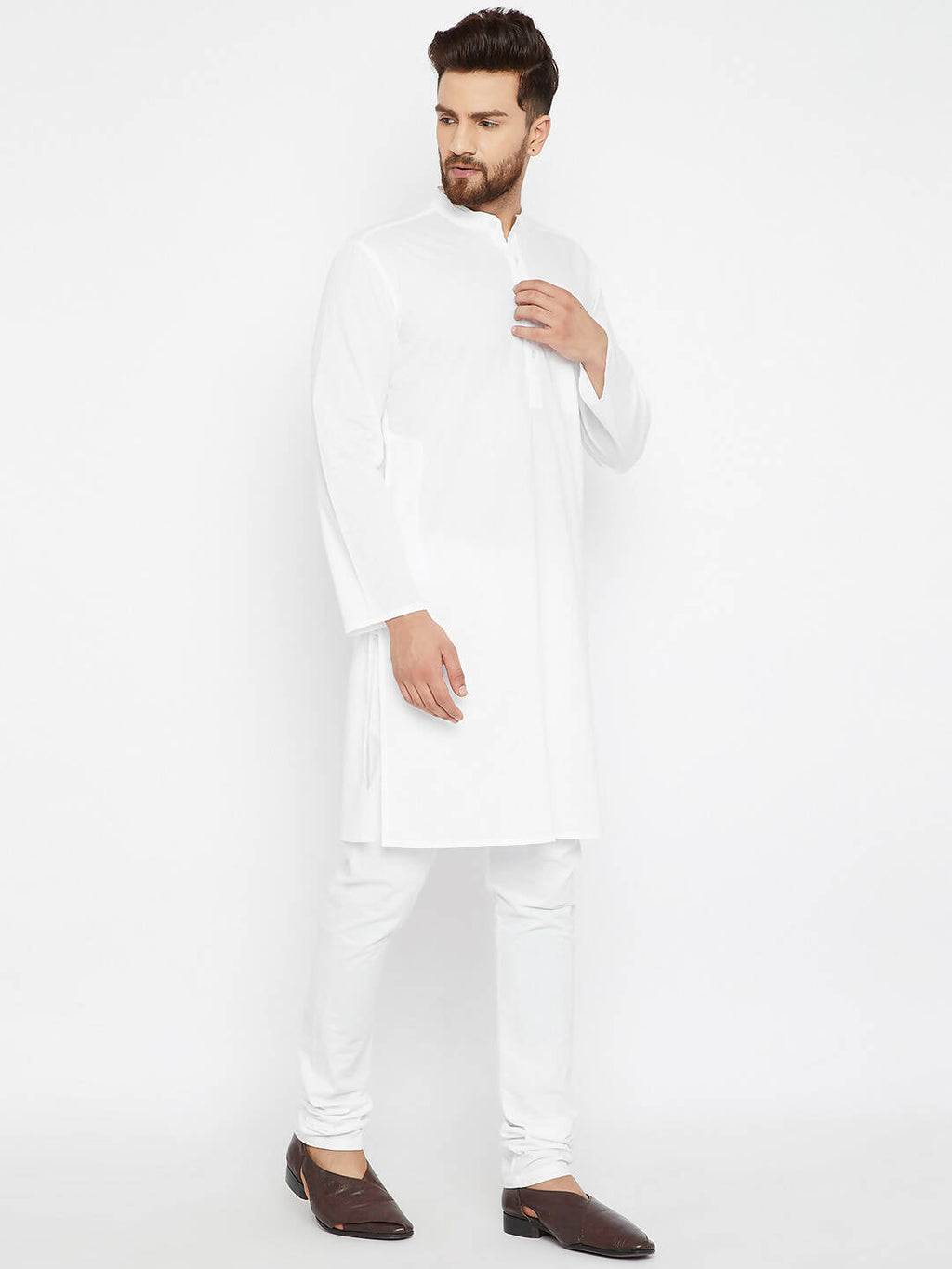 Even Apparels Band Collar White Pure Cotton Men's Kurta