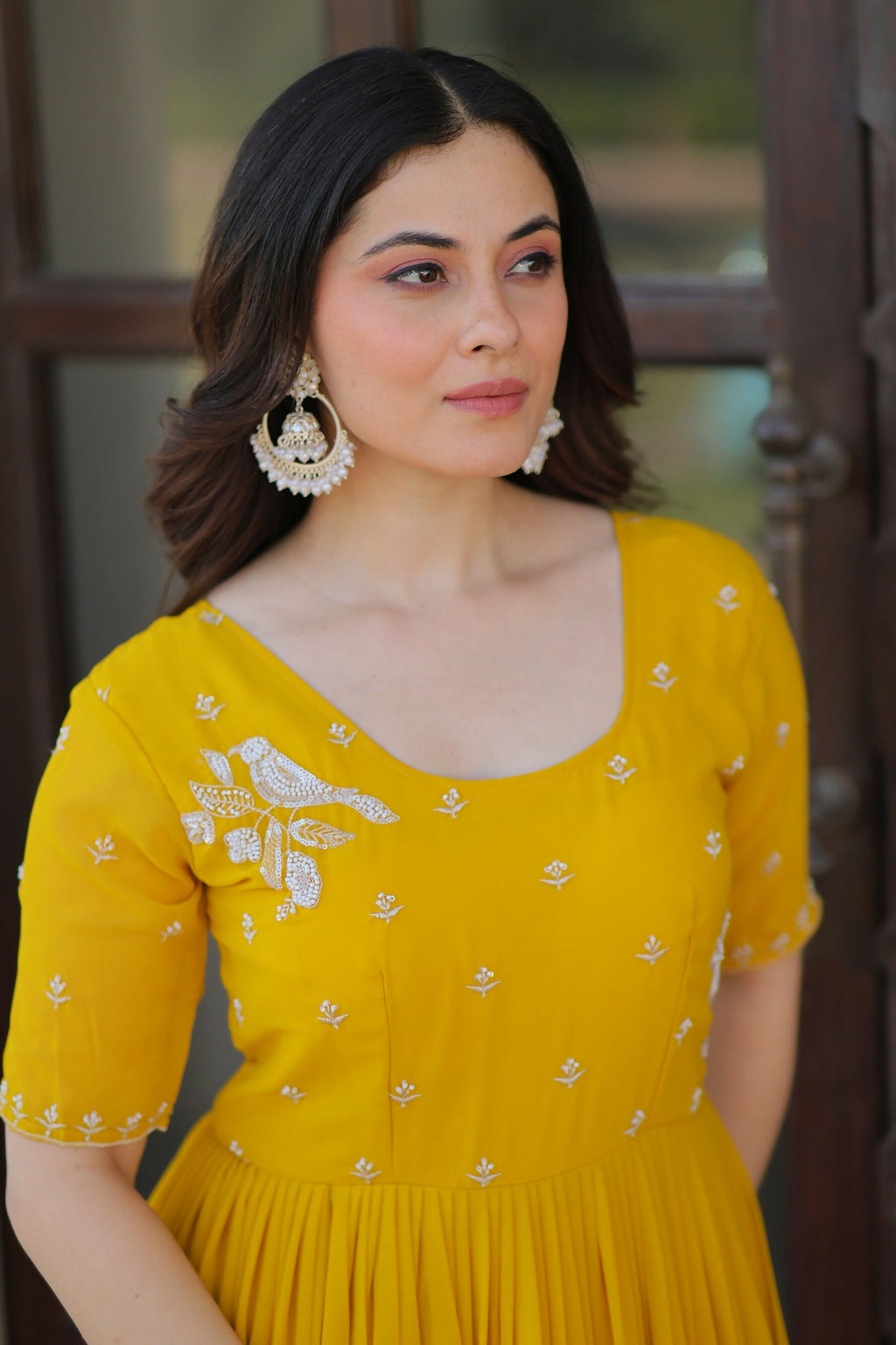 Joban Fashion Yellow Georgette Sequence Embroidery Work Gown