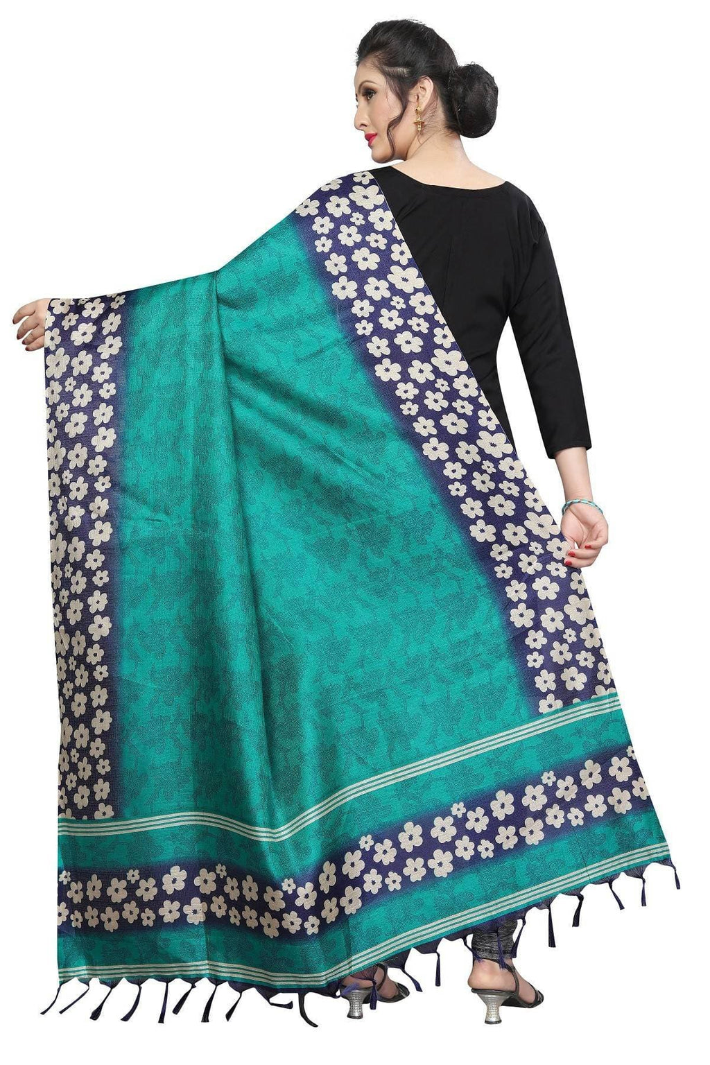 Vamika Rama Green Small Flowers Printed Khadi Bhagalpuri Traditional Dupatta