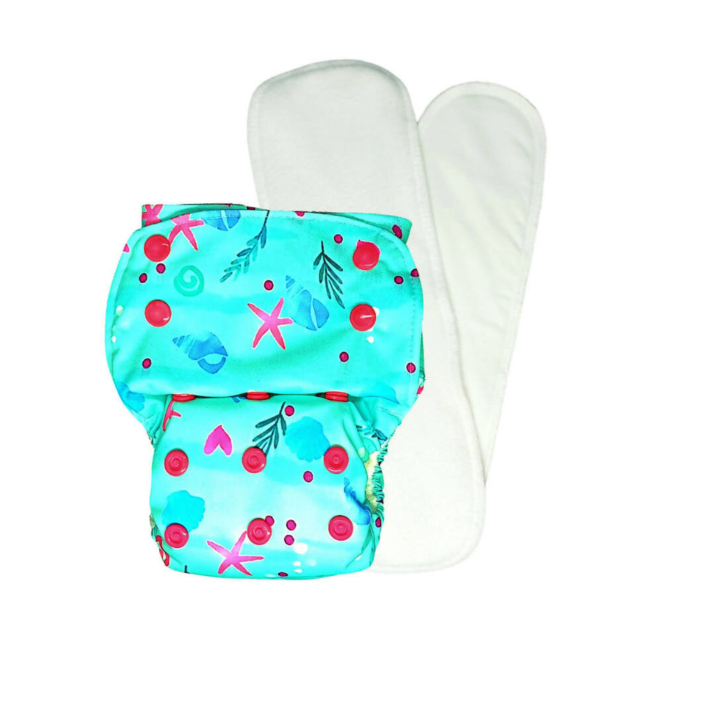 Kindermum Nano Aio Cloth Diaper With 2 Organic Cloth Insert- Seashore For Kids