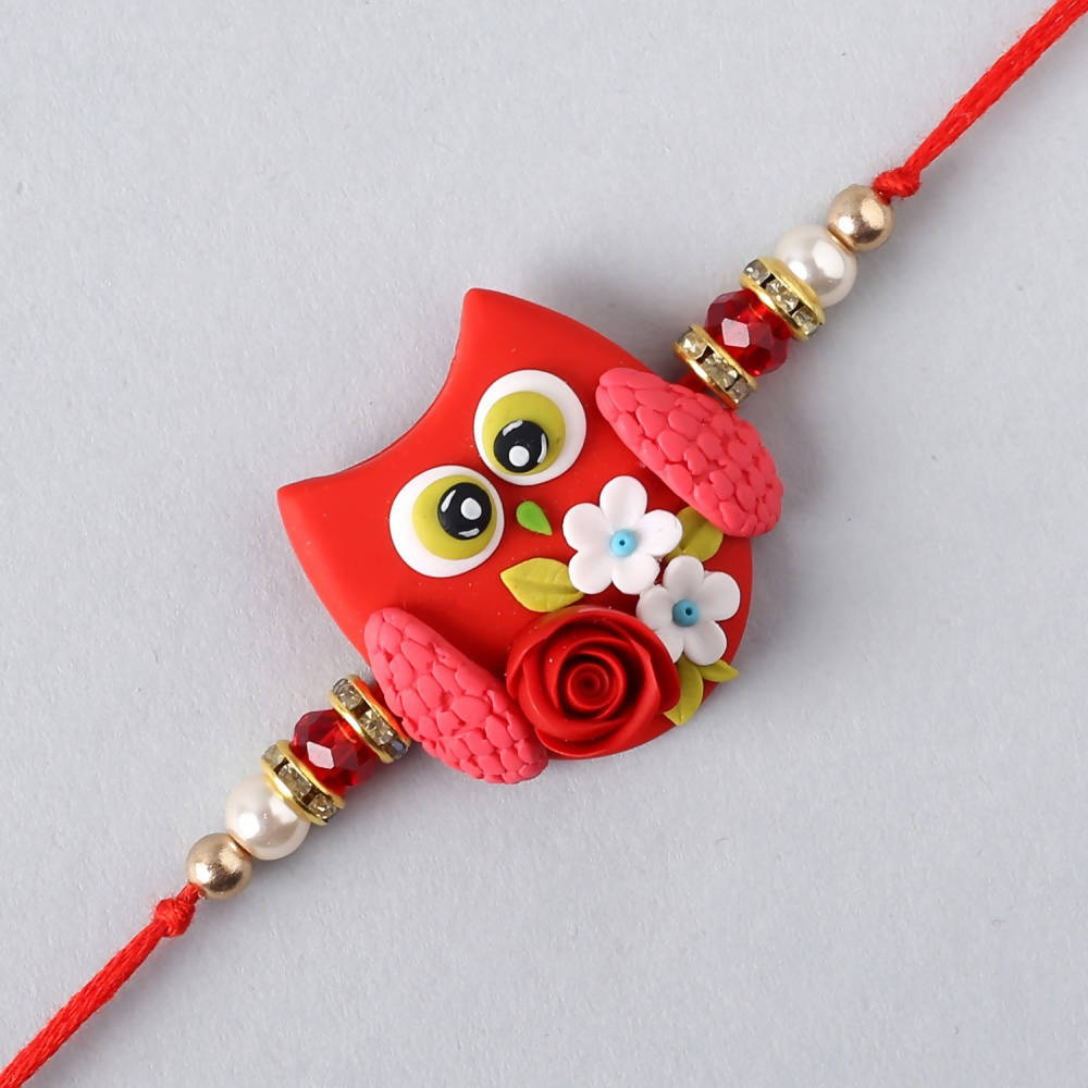 Cute Owl Polymer Clay Rakhi & Kaju Rolls Box