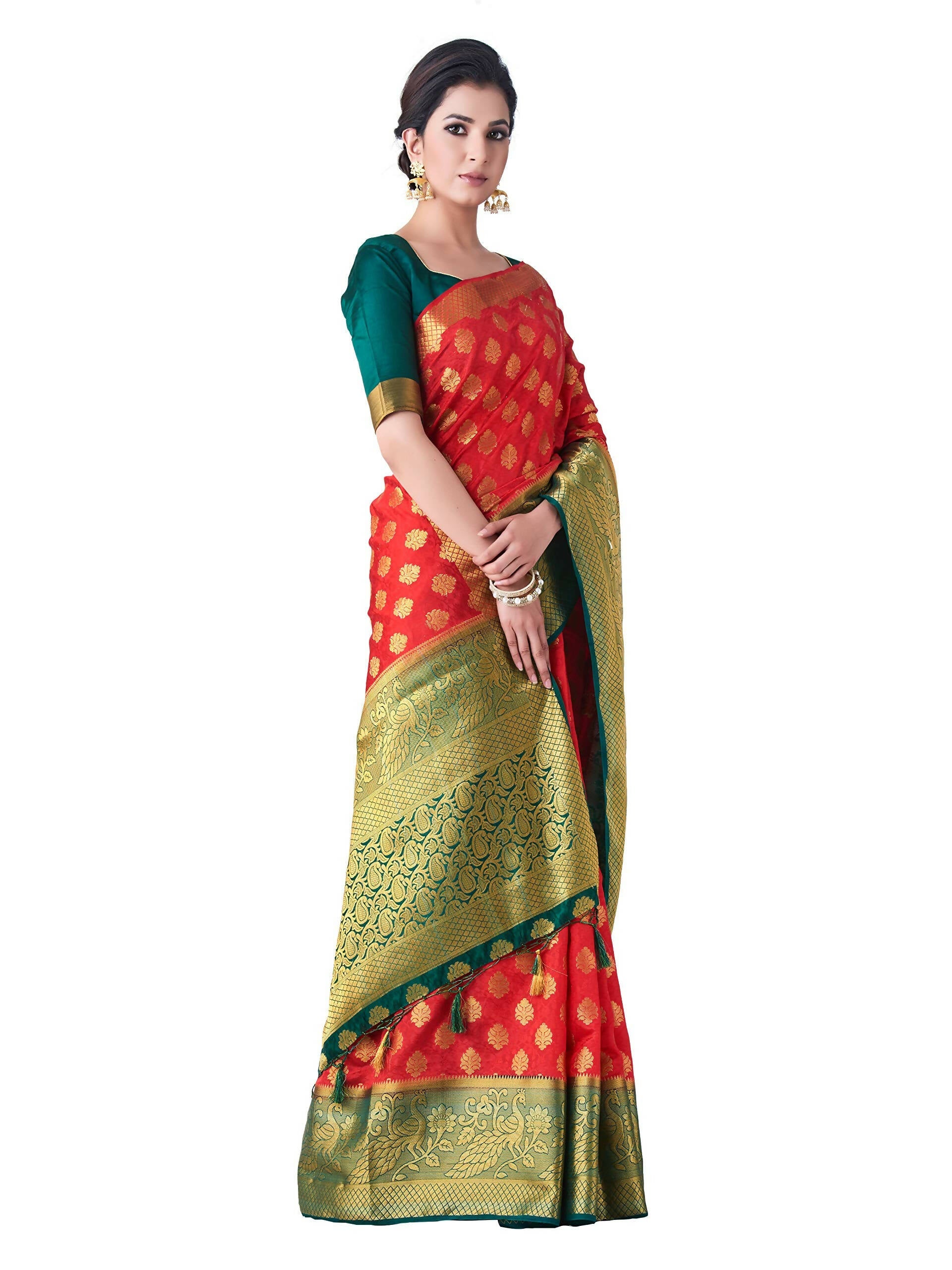 Mimosa Women's Red Kanchipuram Art Silk Saree