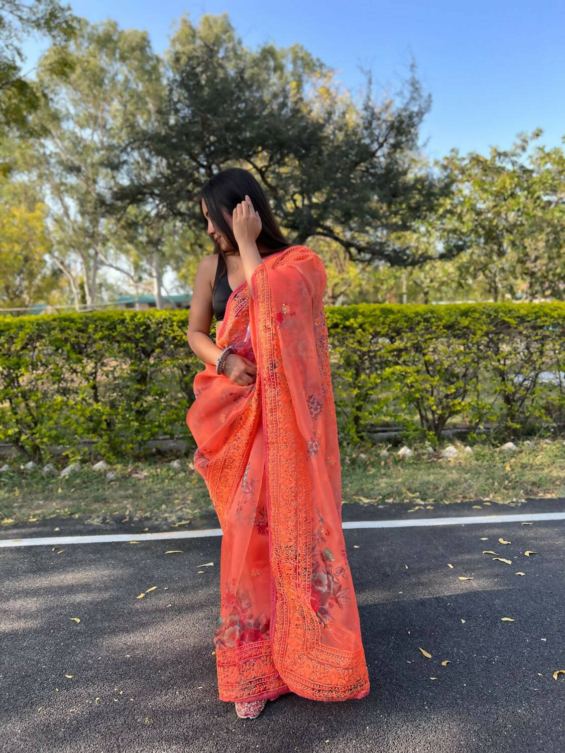 Vamsee Orange Organza Saree