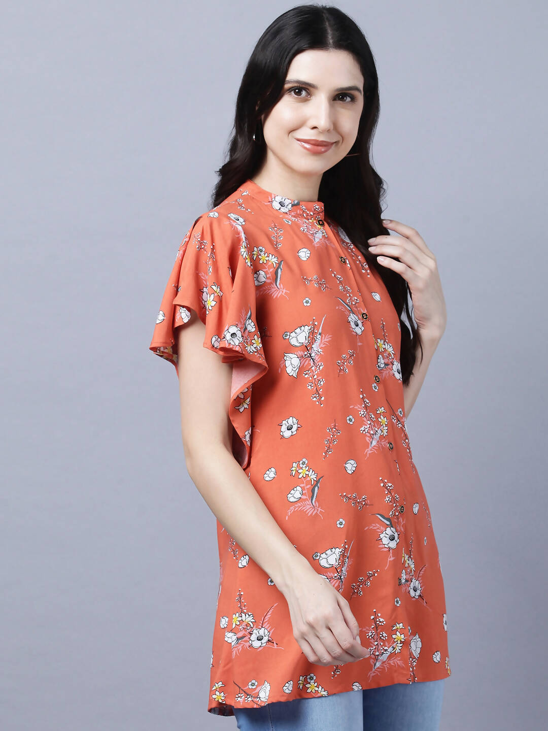 Myshka Stylish Orange Viscose Short Sleeve Women's Top