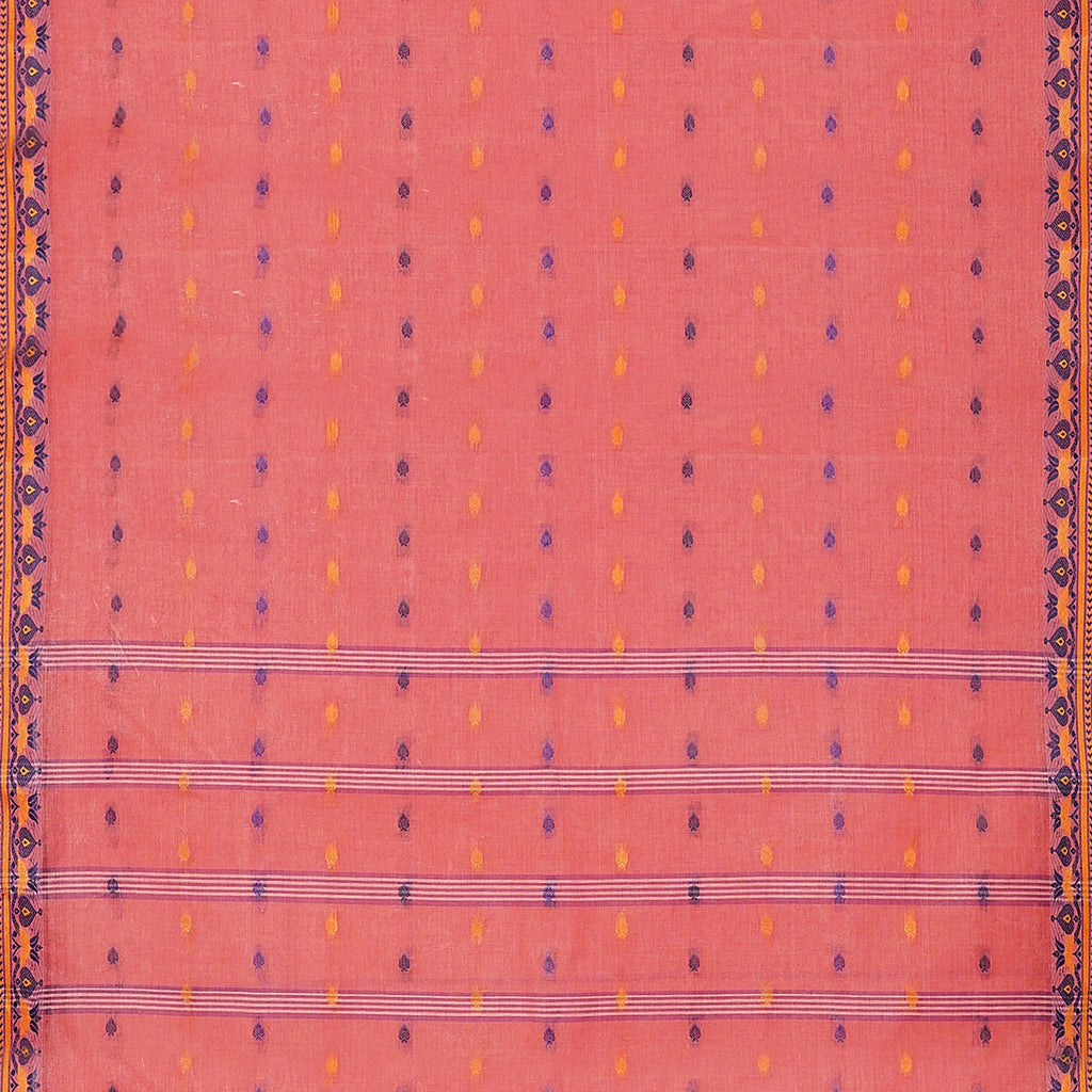 Exclusive Collection 100% Pure Cotton Peach Tant Saree With Hand Weaving Work