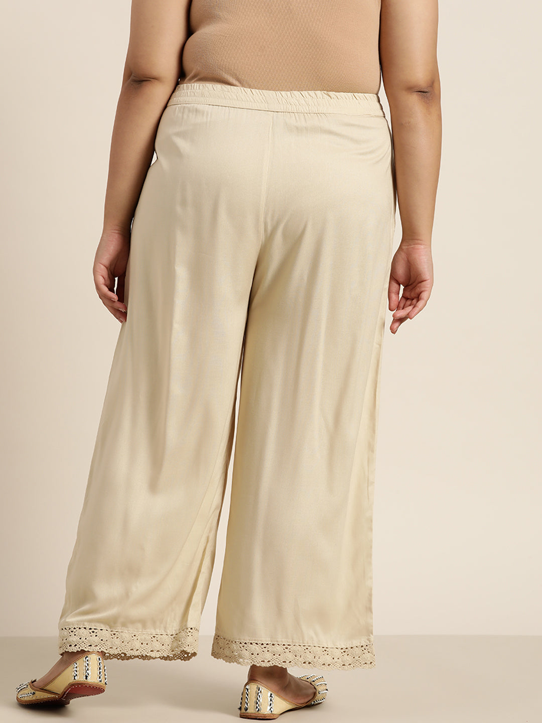 Juniper Women Beige Rayon Solid Wide Leg Palazzo
