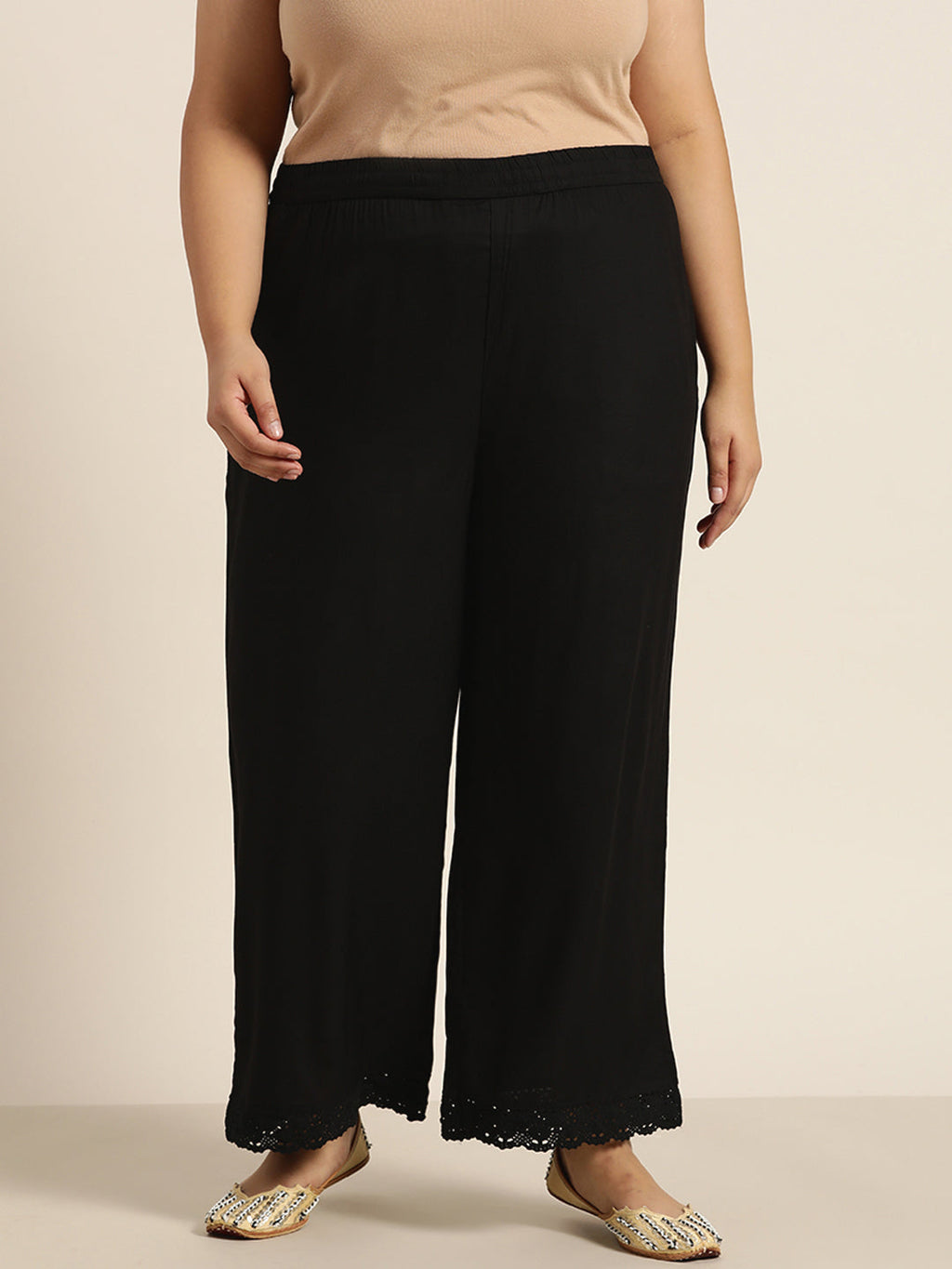 Juniper Women Black Rayon Solid Wide Leg Palazzo