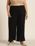 Juniper Women Black Rayon Solid Wide Leg Palazzo