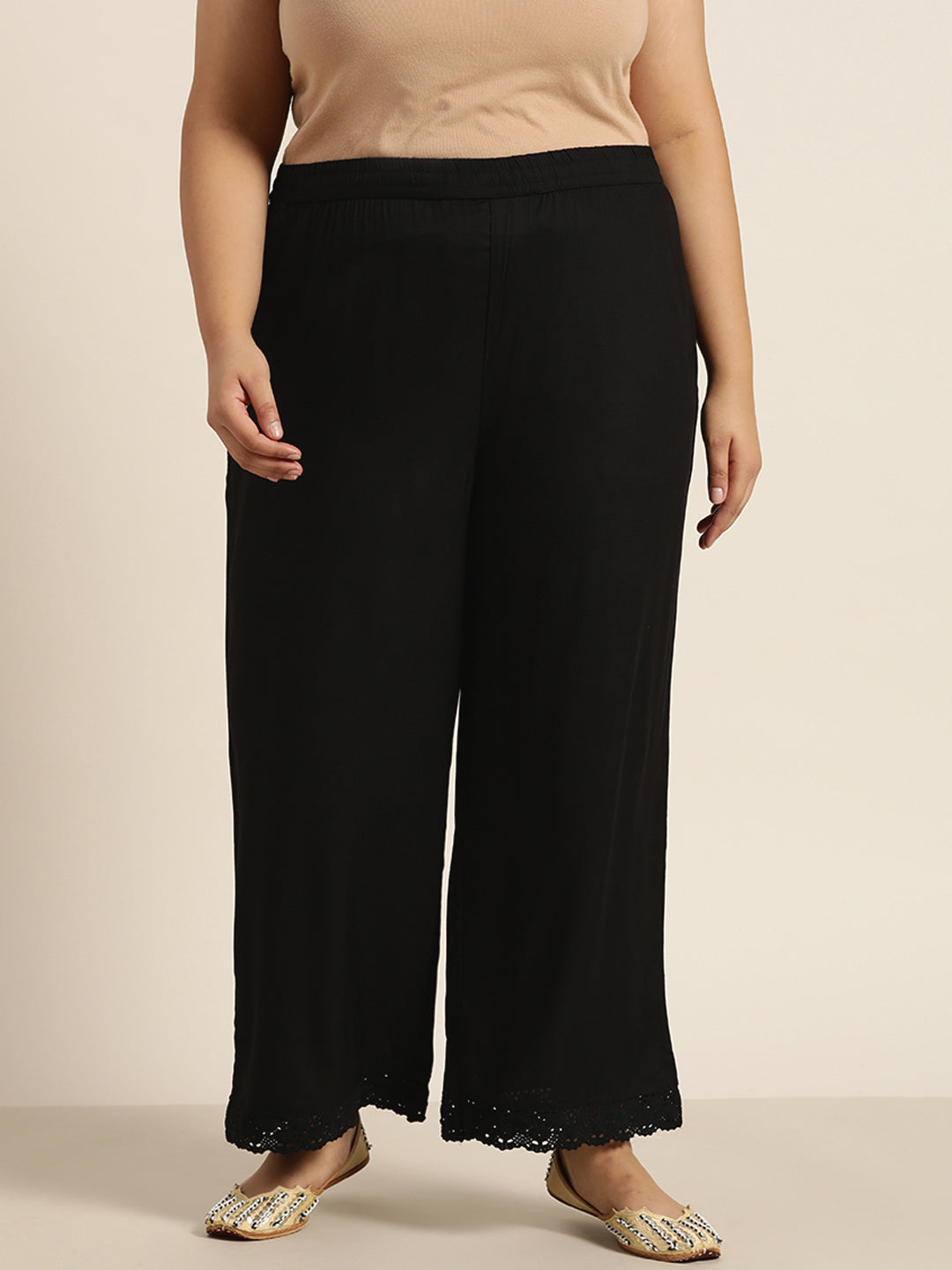 Juniper Women Black Rayon Solid Wide Leg Palazzo