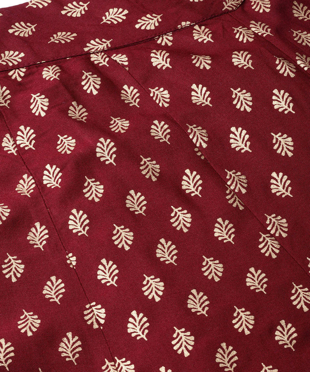 Juniper Women Maroon Rayon Printed Flared Palazzo