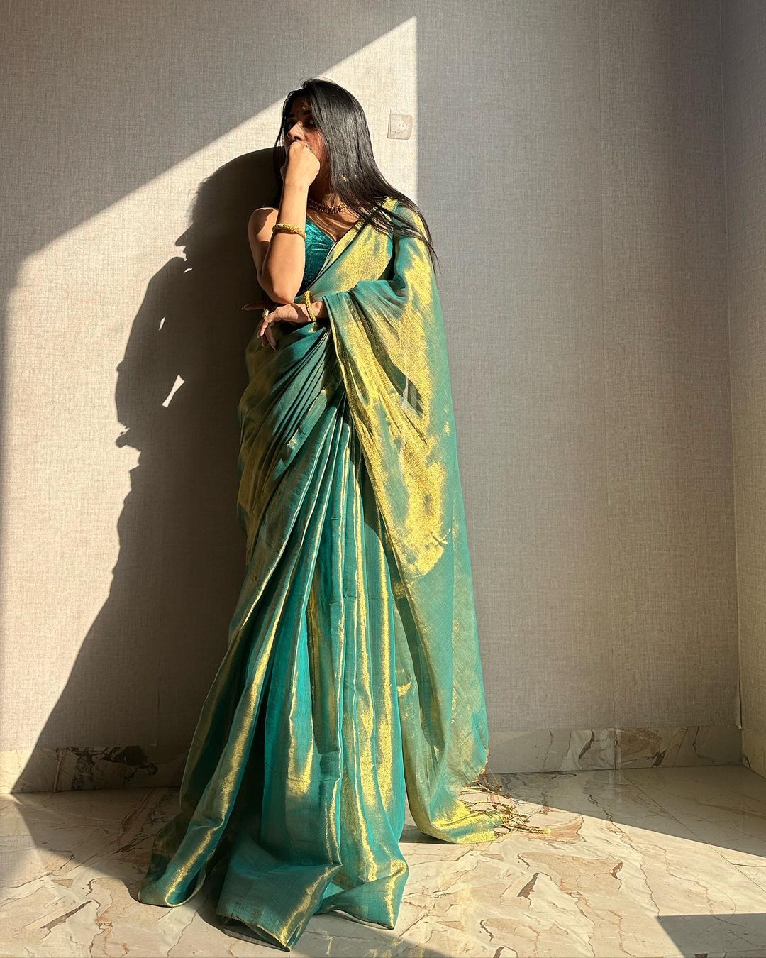 Lorenvalley Fashion Bollywood Sheded Rama Fendy Silk Wedding And Partywear Saree