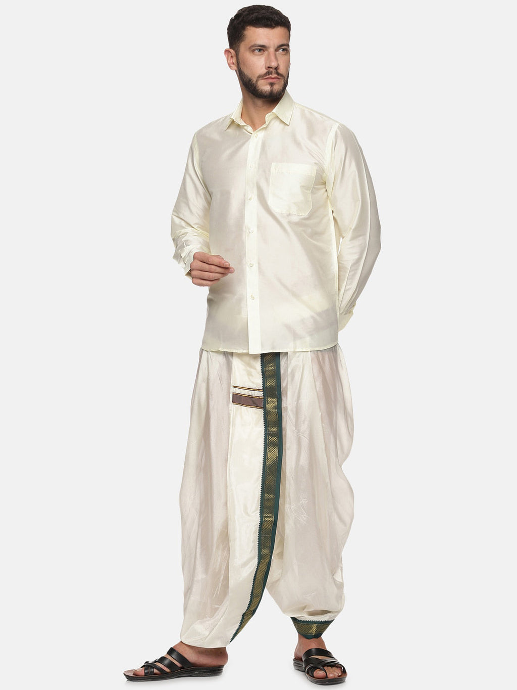 Sethukrishna Men Cream Solid Art Silk Dhotis
