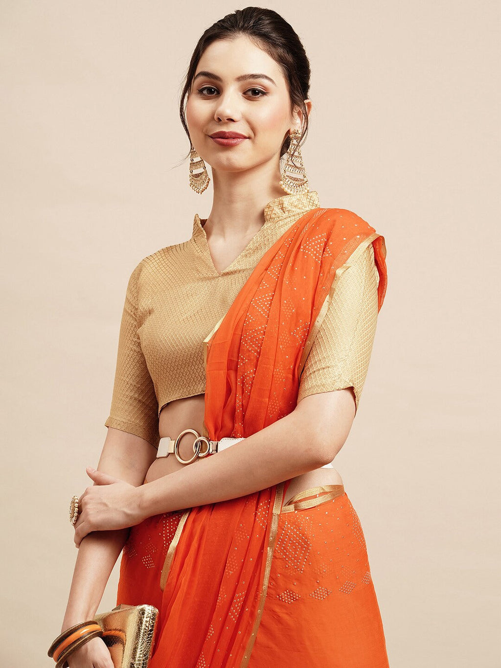 Saree Mall Orange & Gold-Toned Floral Sarees