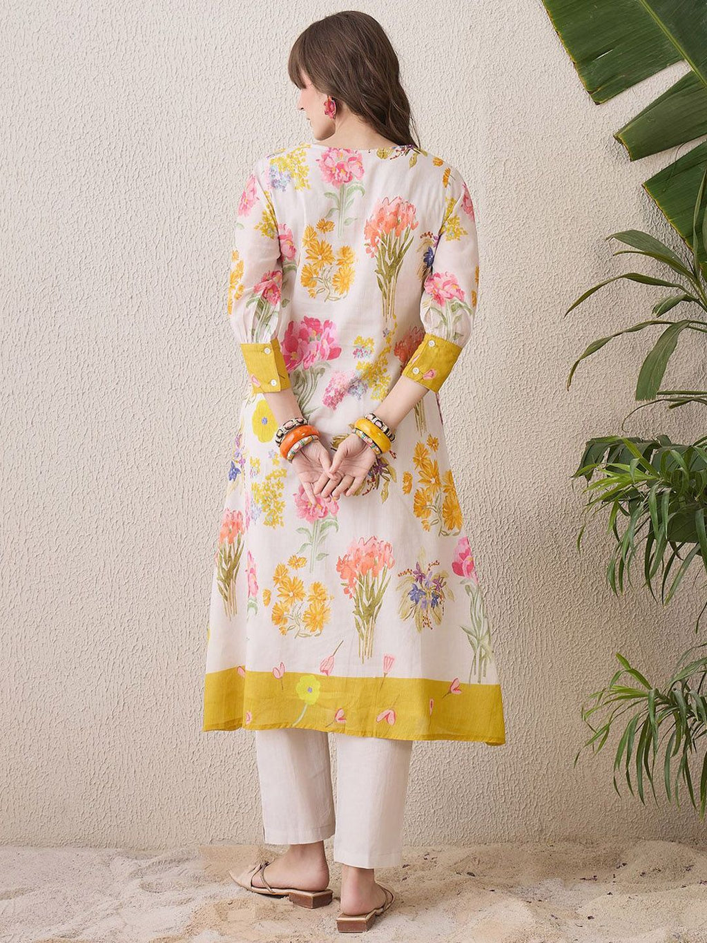 Indo Era Floral Printed Round Neck Pure Cotton Straight Kurta With Trouser