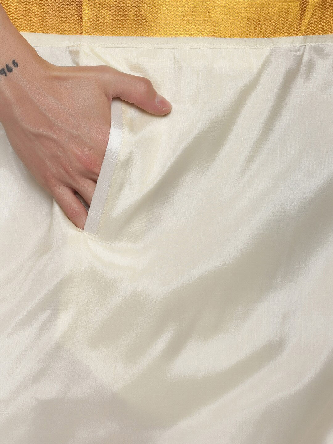 Sethukrishna Men Cream Solid With Angavastram