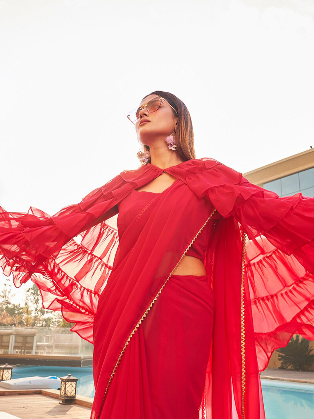 Tikhi Imli Gotta Patti Saree With Ruffled cape